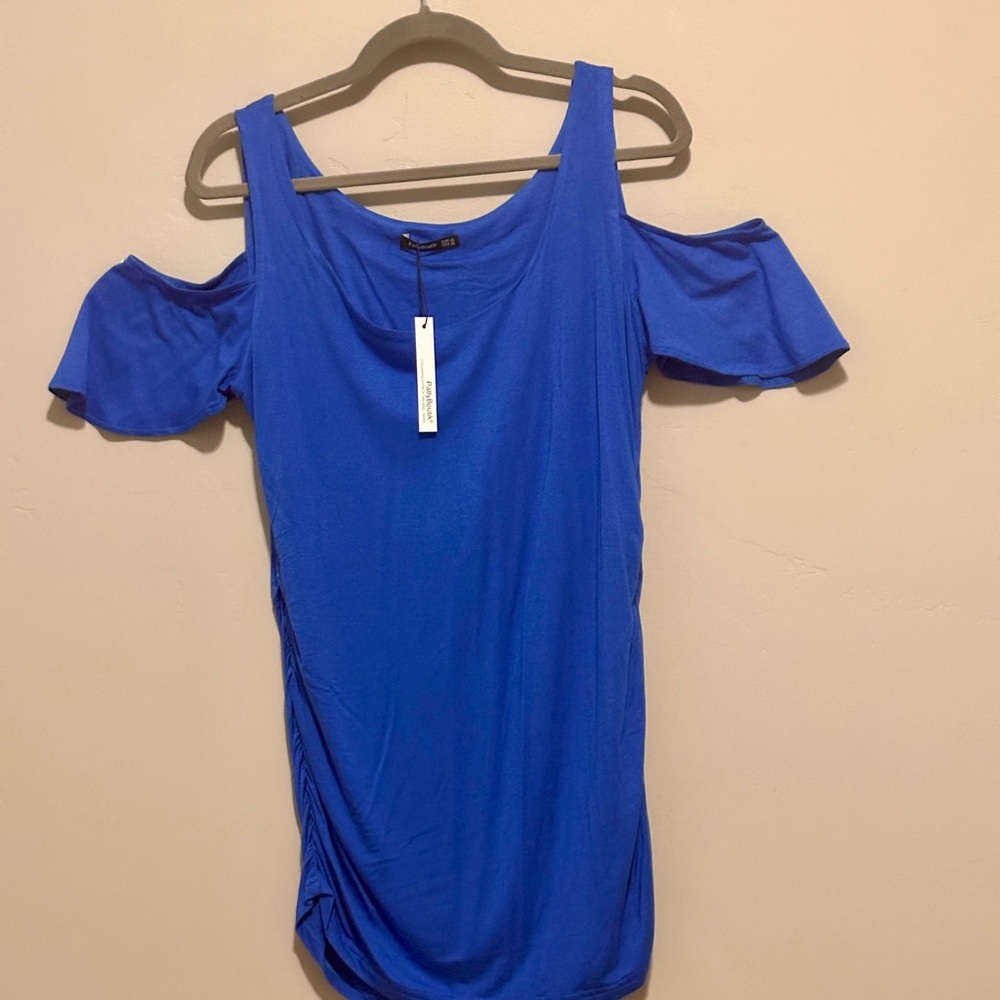 PattyBoutik Royal Blue Cold Shoulder Blouse